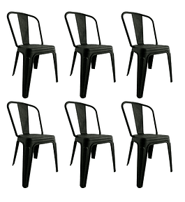 Pack 6 Sillas Tolix Plásticas l Polipropileno negras