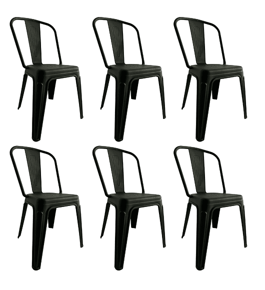 Pack 6 Sillas Tolix Plásticas l Polipropileno negras