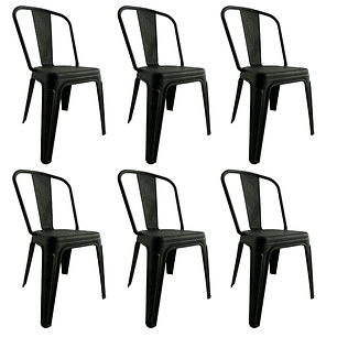 Pack 6 Sillas Tolix Plásticas l Polipropileno negras