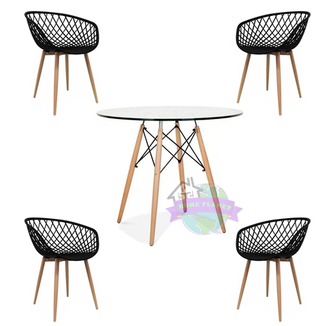 Comedor Mesh redondo vidrio 120 cm con 4 Butacas Mesh 3
