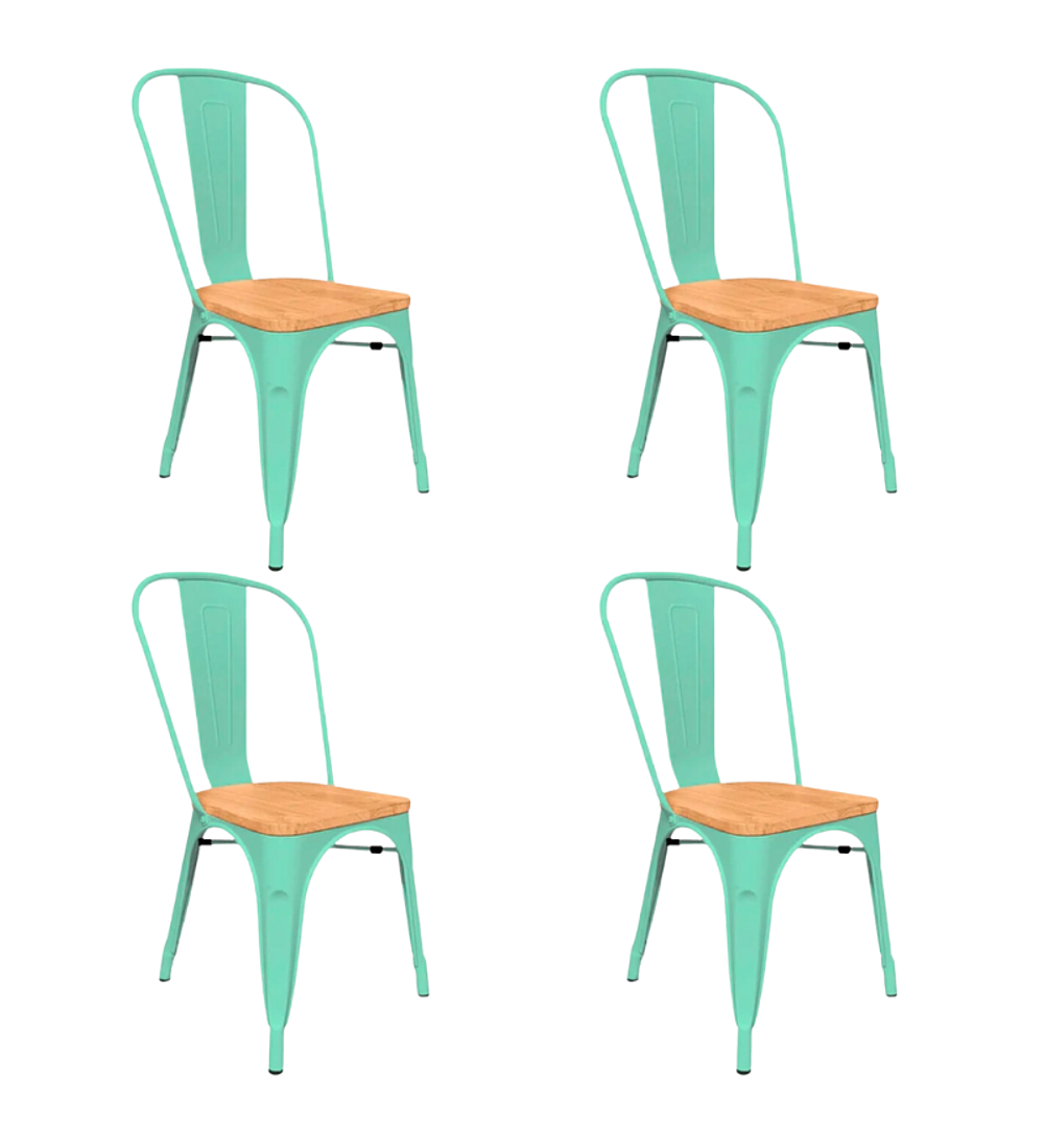 Pack 4 Sillas Tolix con asiento madera clara