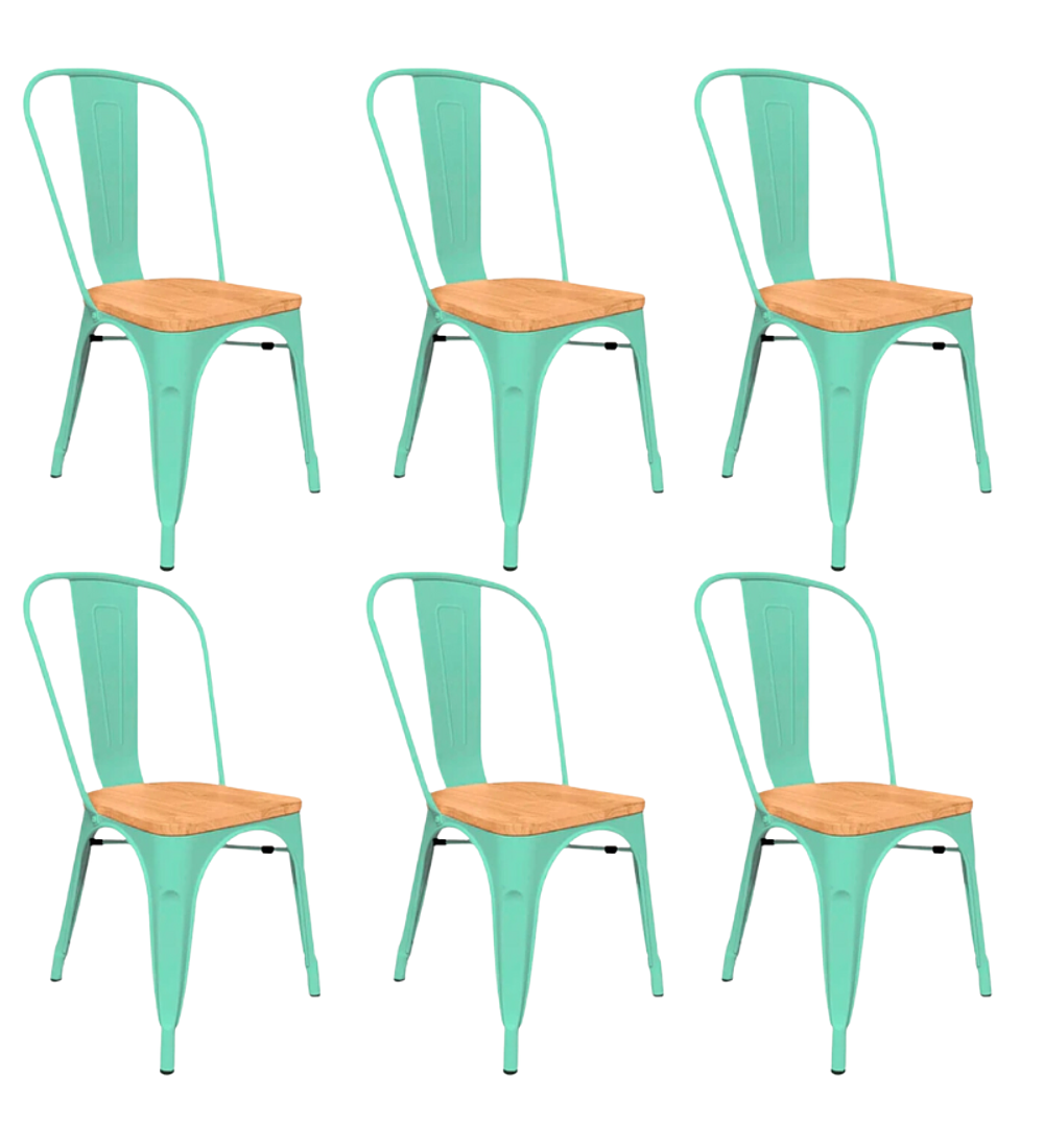 Pack 6 Sillas Tolix con asiento madera clara