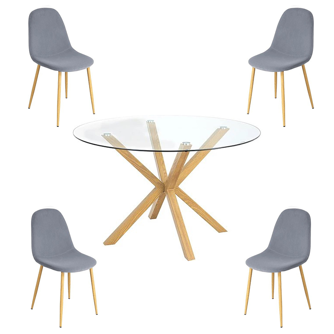 Comedor Jamaica redondo vidrio 100 cm con 4 Sillas Spoon 2