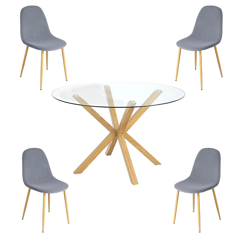 Comedor Jamaica redondo vidrio 100 cm con 4 Sillas Spoon 2