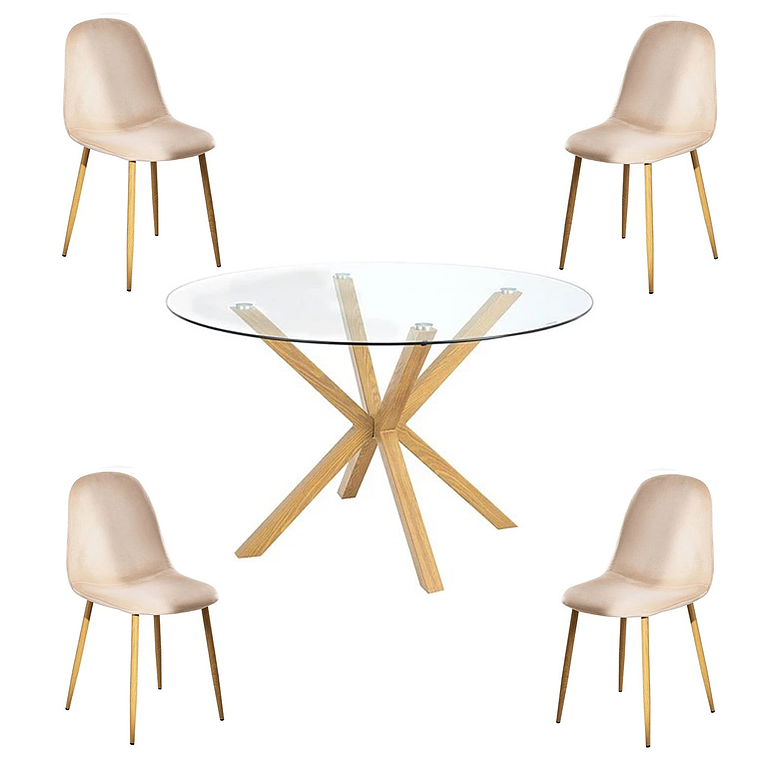 Comedor Jamaica redondo vidrio 100 cm con 4 Sillas Spoon 3