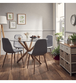 Comedor Jamaica redondo vidrio 100 cm con 4 Sillas Spoon