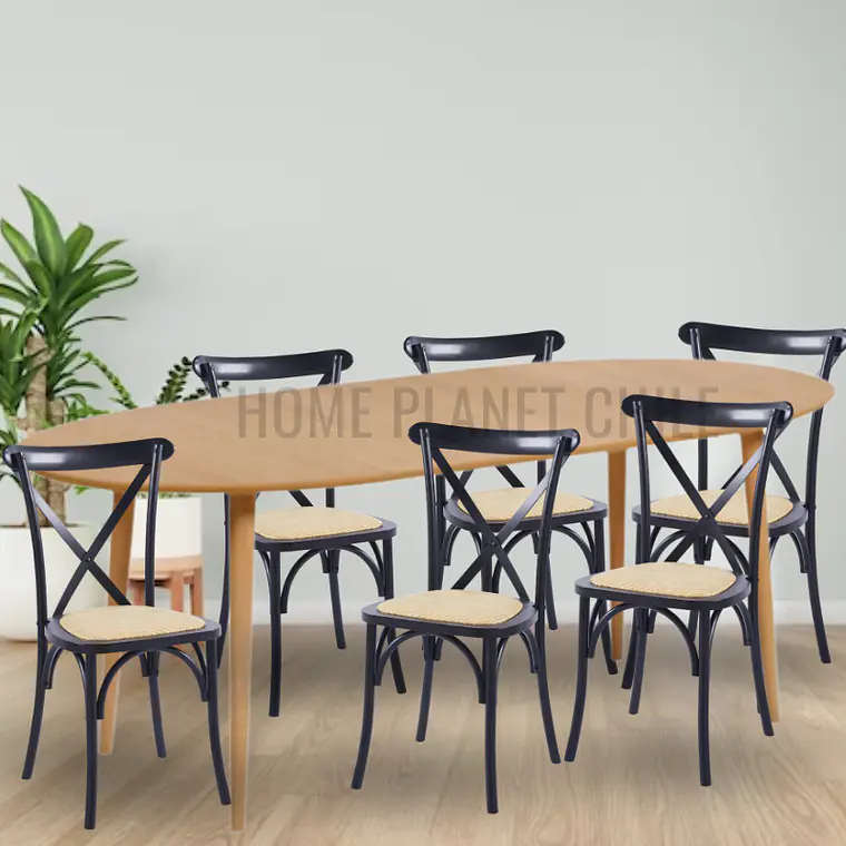 Comedor Expandible de 100 cm a 180 cm con 6 Sillas Crossback Danubio madera rattan natural 3
