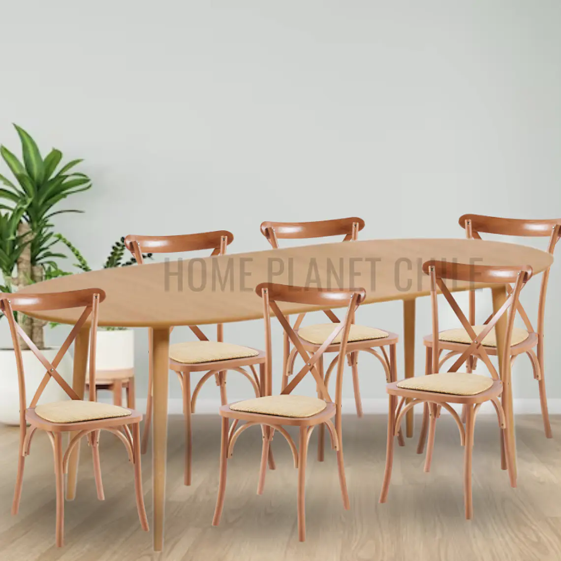Comedor Expandible de 100 cm a 180 cm con 6 Sillas Crossback Danubio madera rattan natural 1