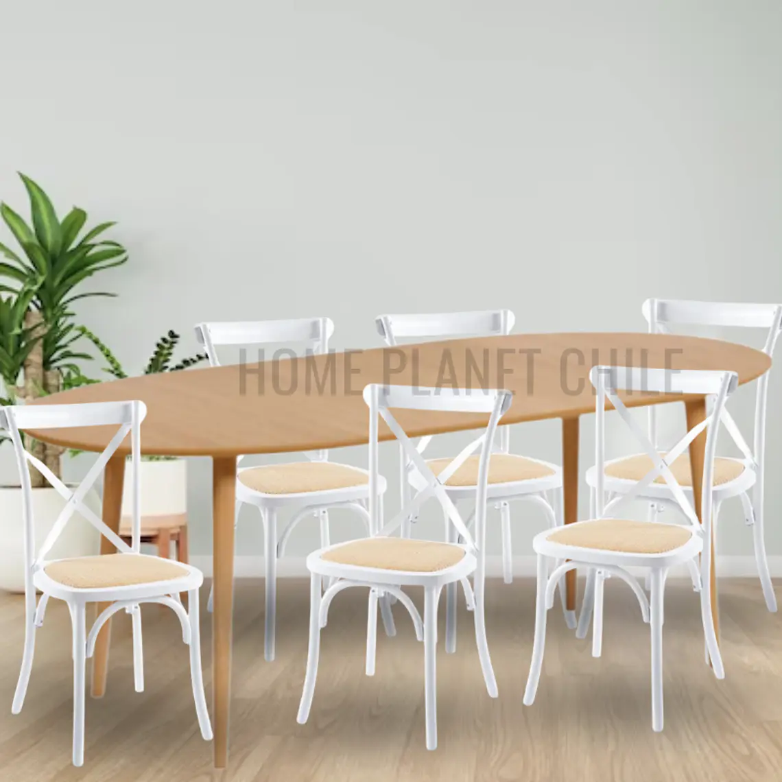Comedor Expandible de 100 cm a 180 cm con 6 Sillas Crossback Danubio madera rattan natural 2