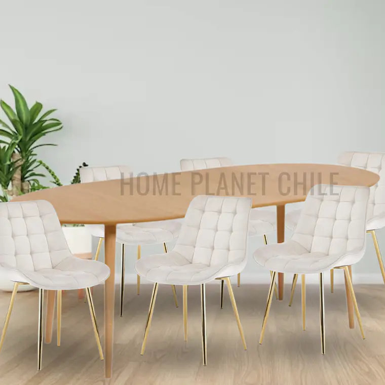 Comedor Expandible de 100 cm a 180 cm con 6 Sillas Capitone Gold 2