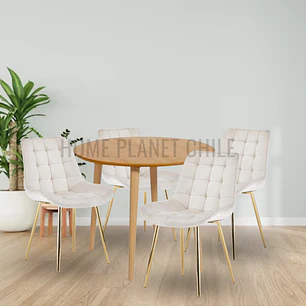 Comedor Expandible de 100 cm a 180 cm con 4 Sillas Capitone Gold