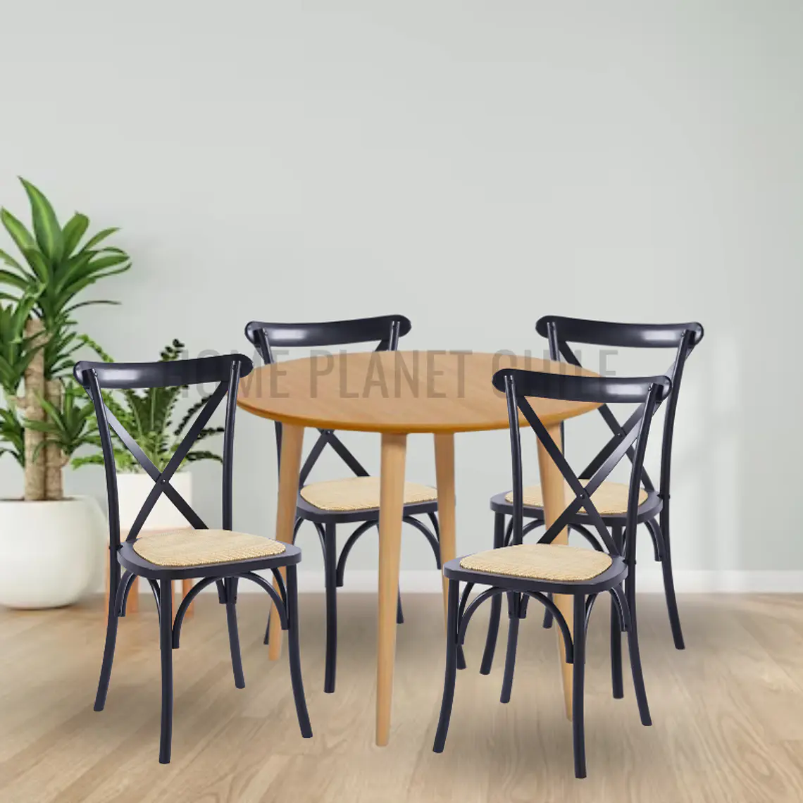 Comedor Expandible de 100 cm a 180 cm con 4 Sillas Crossback Danubio madera rattan natural 3