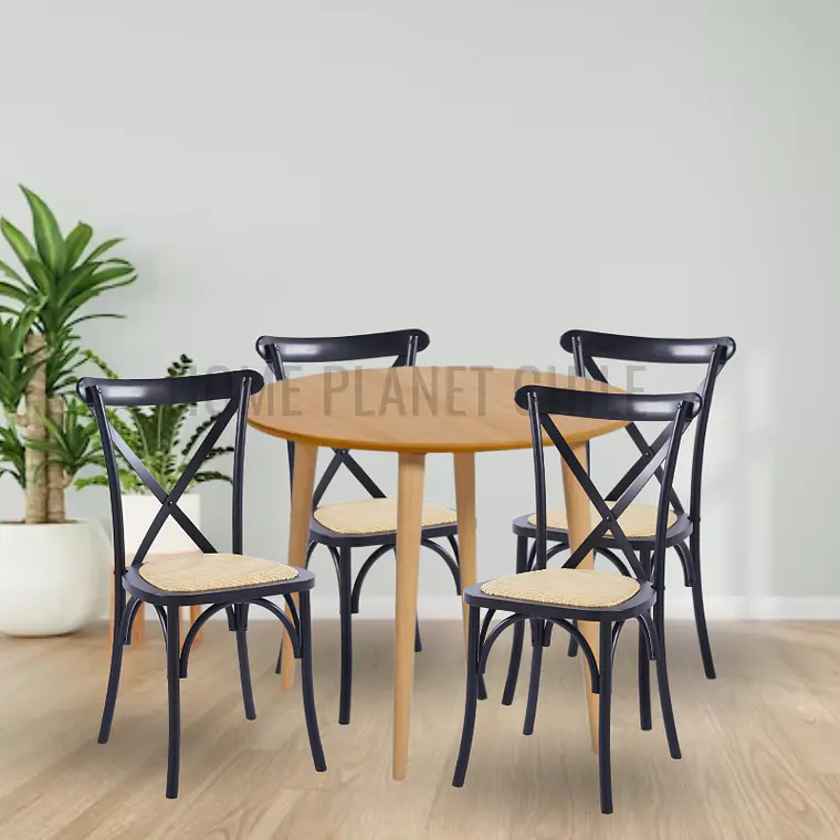 Comedor Expandible de 100 cm a 180 cm con 4 Sillas Crossback Danubio madera rattan natural 3