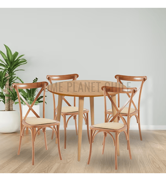 Comedor Expandible de 100 cm a 180 cm con 4 Sillas Crossback Danubio madera rattan natural