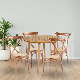 Comedor Expandible de 100 cm a 180 cm con 4 Sillas Crossback Danubio madera rattan natural