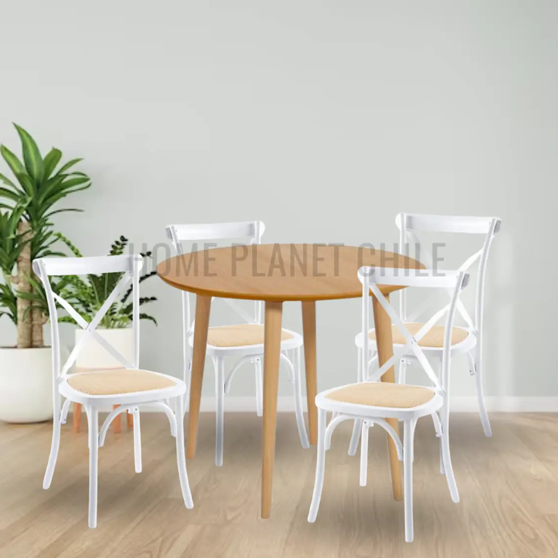 Comedor Expandible de 100 cm a 180 cm con 4 Sillas Crossback Danubio madera rattan natural 2