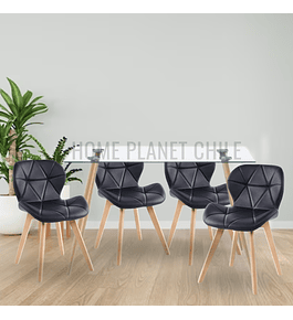 Comedor Lyon rectangular vidrio 120x80cm con 4 Sillas Mariposas Rubik Wood