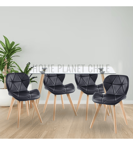 Comedor Lyon rectangular vidrio 120x80cm con 4 Sillas Mariposas Rubik Wood