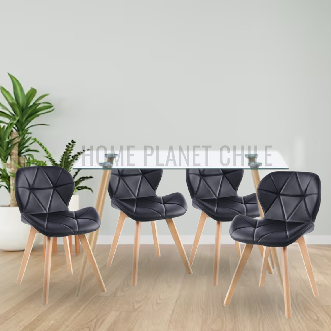 Comedor Lyon rectangular vidrio 120x80cm con 4 Sillas Mariposas Rubik Wood 1