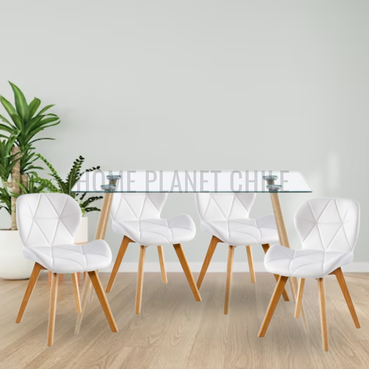 Comedor Lyon rectangular vidrio 120x80cm con 4 Sillas Mariposas Rubik Wood 2
