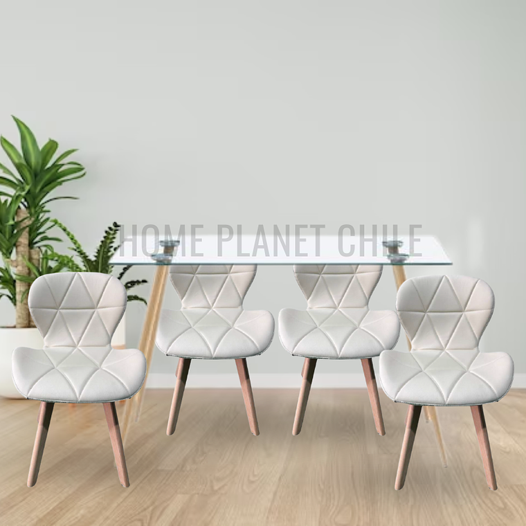 Comedor Lyon rectangular vidrio 120x80cm con 4 Sillas Mariposas Rubik Wood 4