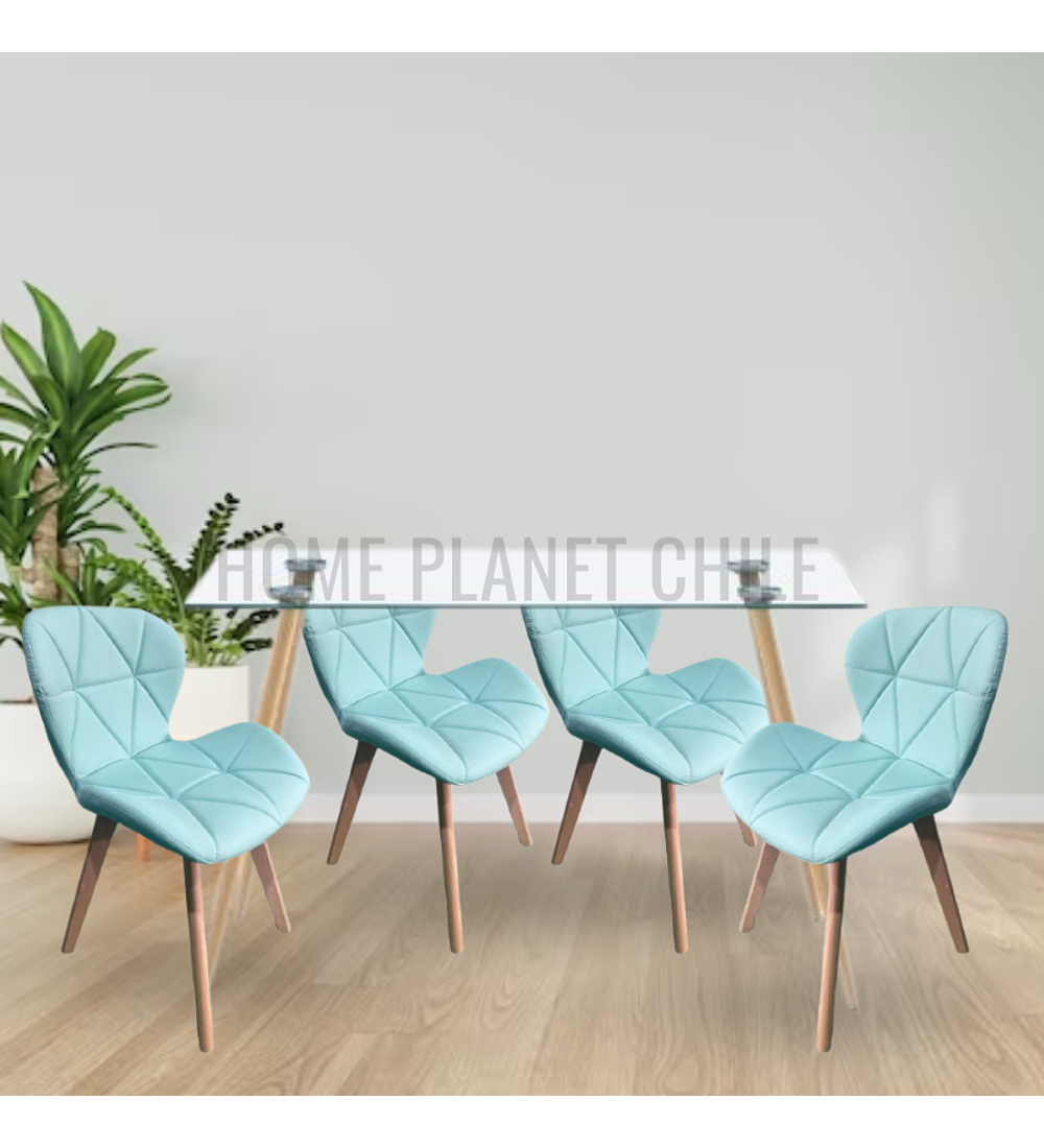 Comedor Lyon rectangular vidrio 120x80cm con 4 Sillas Mariposas Rubik Wood