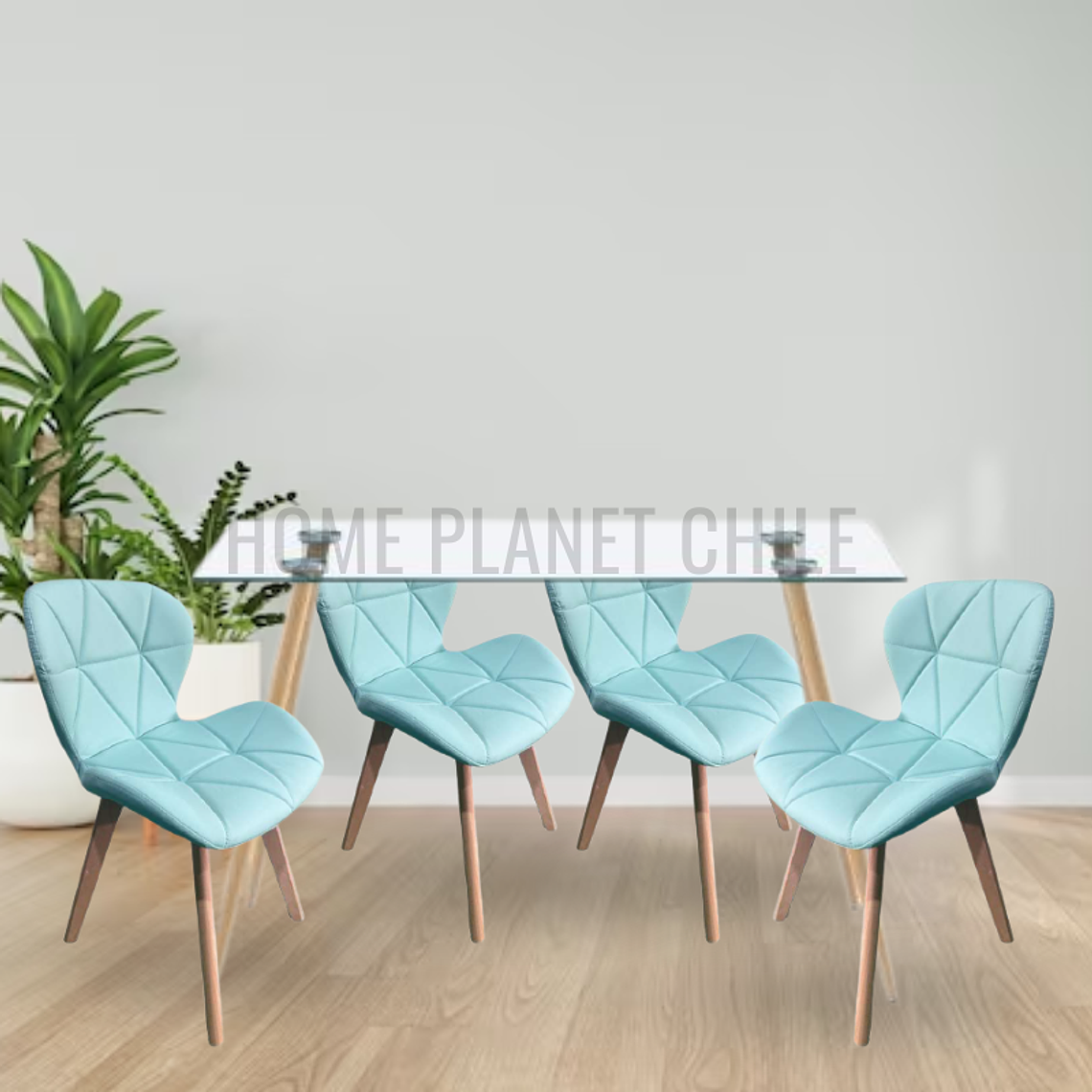 Comedor Lyon rectangular vidrio 120x80cm con 4 Sillas Mariposas Rubik Wood 5