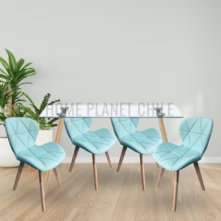 Comedor Lyon rectangular vidrio 120x80cm con 4 Sillas Mariposas Rubik Wood 5
