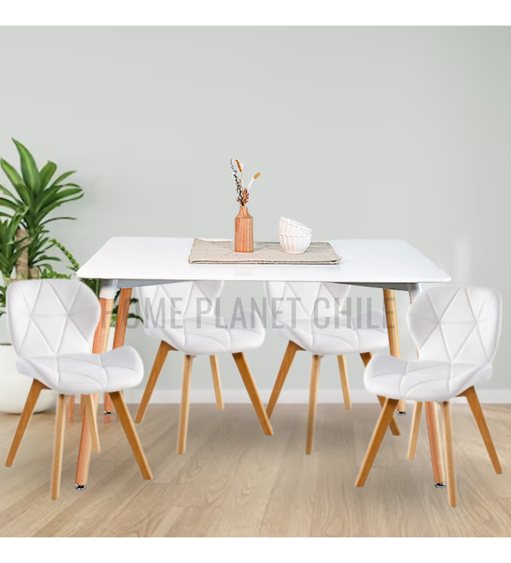 Comedor Colonia rectangular Blanco 120x80 cm con 4 Sillas Mariposas Rubik Wood