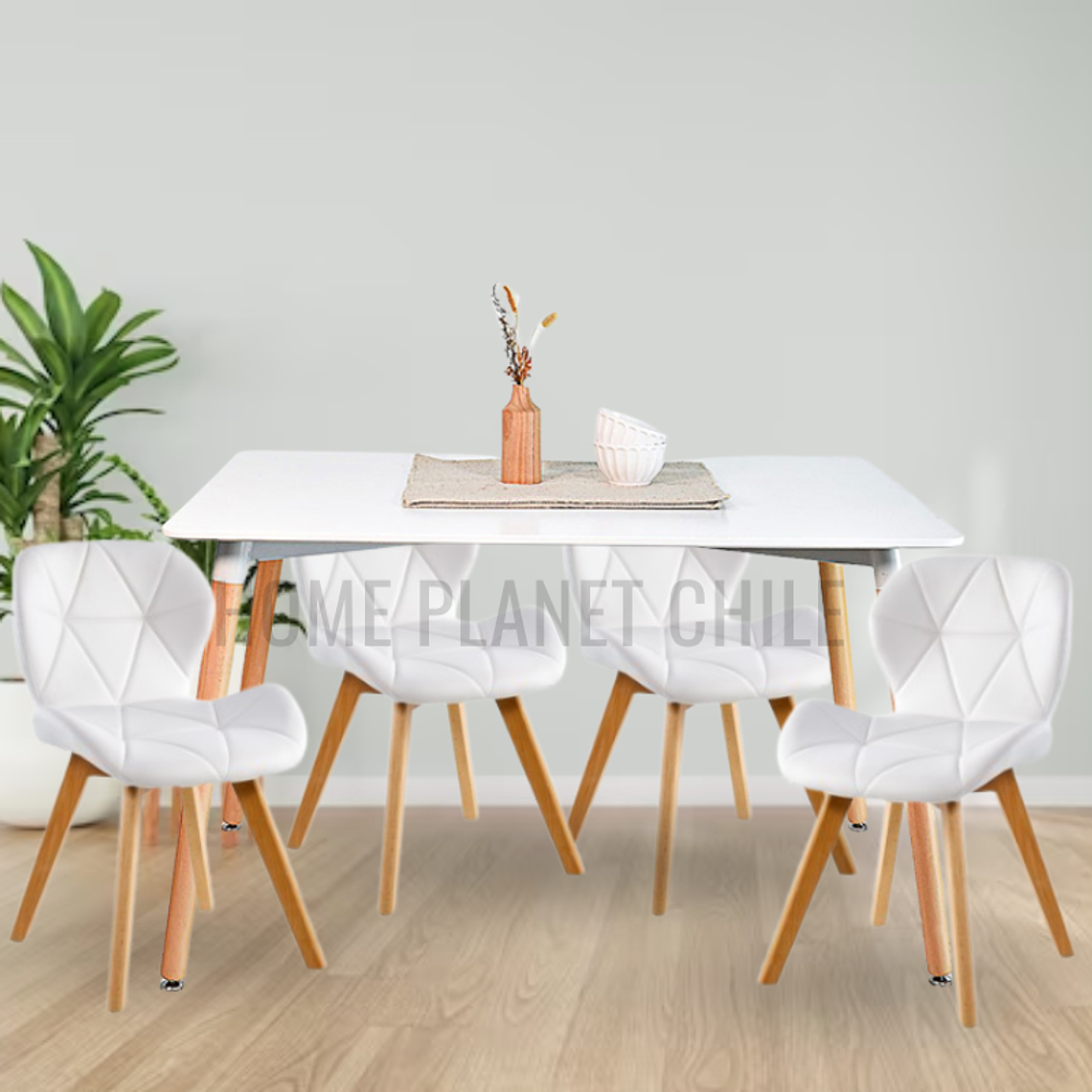 Comedor Colonia rectangular Blanco 120x80 cm con 4 Sillas Mariposas Rubik Wood 1