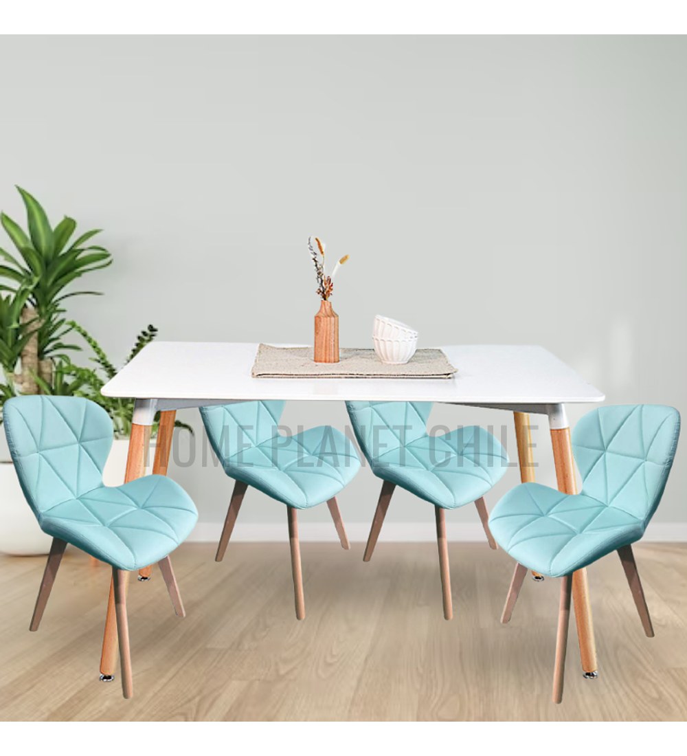 Comedor Colonia rectangular Blanco 120x80 cm con 4 Sillas Mariposas Rubik Wood