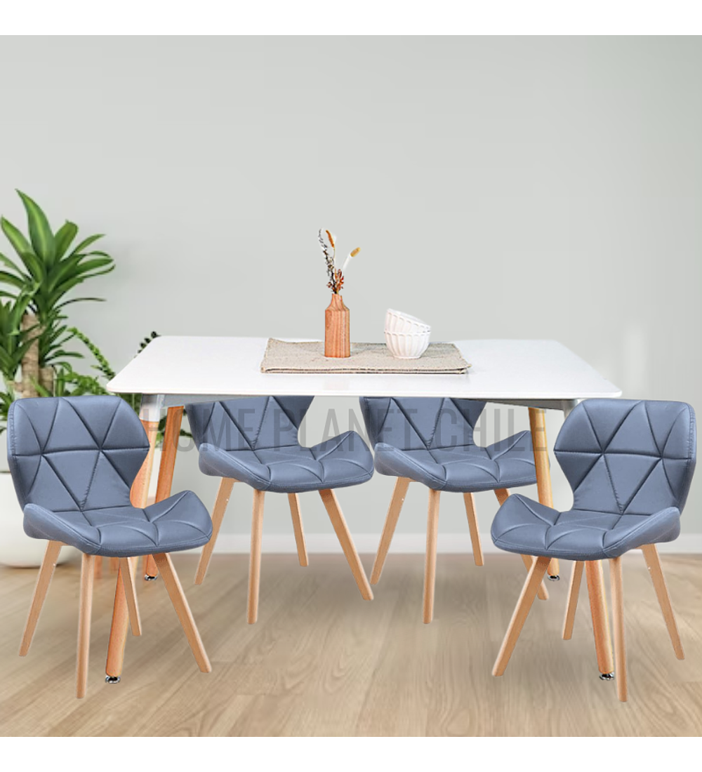 Comedor Colonia rectangular Blanco 120x80 cm con 4 Sillas Mariposas Rubik Wood