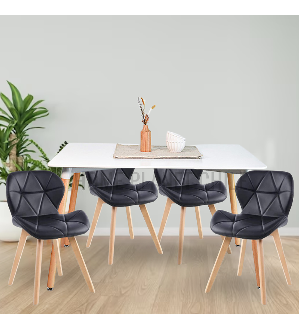 Comedor Colonia rectangular Blanco 120x80 cm con 4 Sillas Mariposas Rubik Wood
