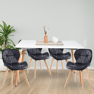 Comedor Colonia rectangular Blanco 120x80 cm con 4 Sillas Mariposas Rubik Wood