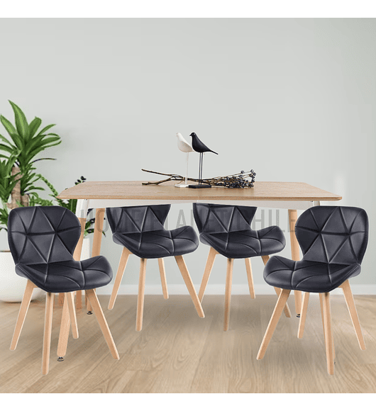 Comedor Colonia rectangular Madera 120x80 cm con 4 Sillas Mariposas Rubik Wood