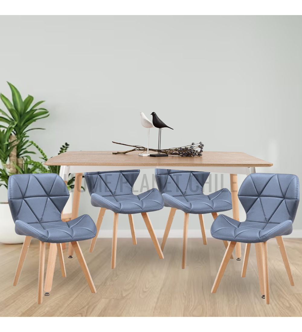 Comedor Colonia rectangular Madera 120x80 cm con 4 Sillas Mariposas Rubik Wood