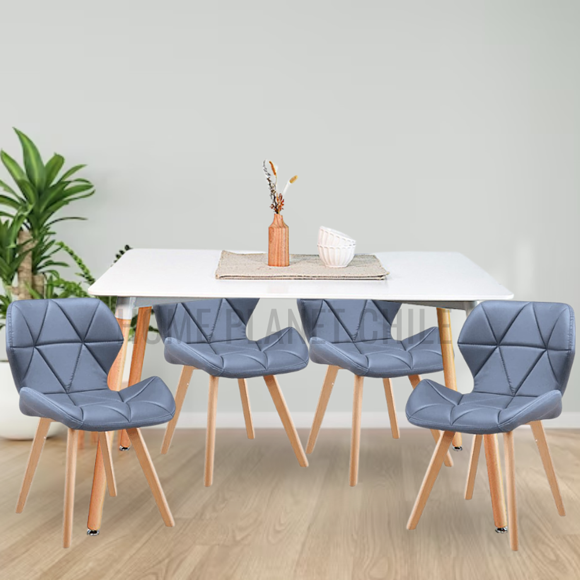 Comedor Colonia rectangular Blanco 130x80 cm con 4 Sillas Mariposas Rubik Wood 3