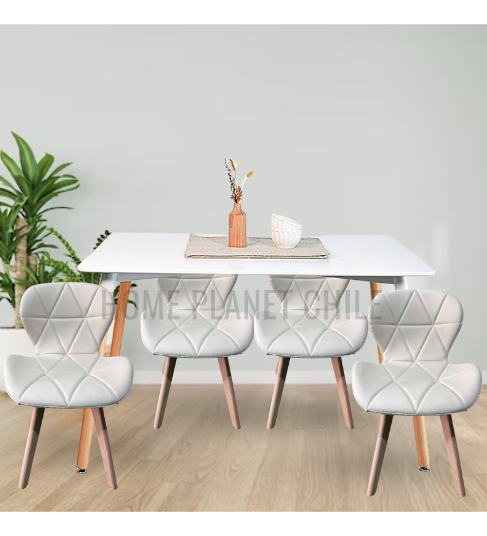 Comedor Colonia rectangular Blanco 130x80 cm con 4 Sillas Mariposas Rubik Wood
