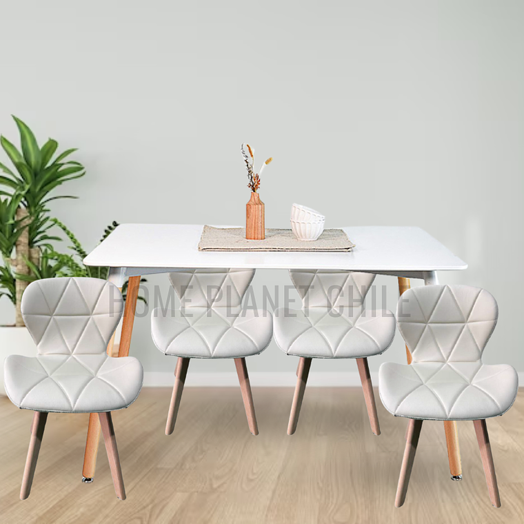 Comedor Colonia rectangular Blanco 130x80 cm con 4 Sillas Mariposas Rubik Wood 4