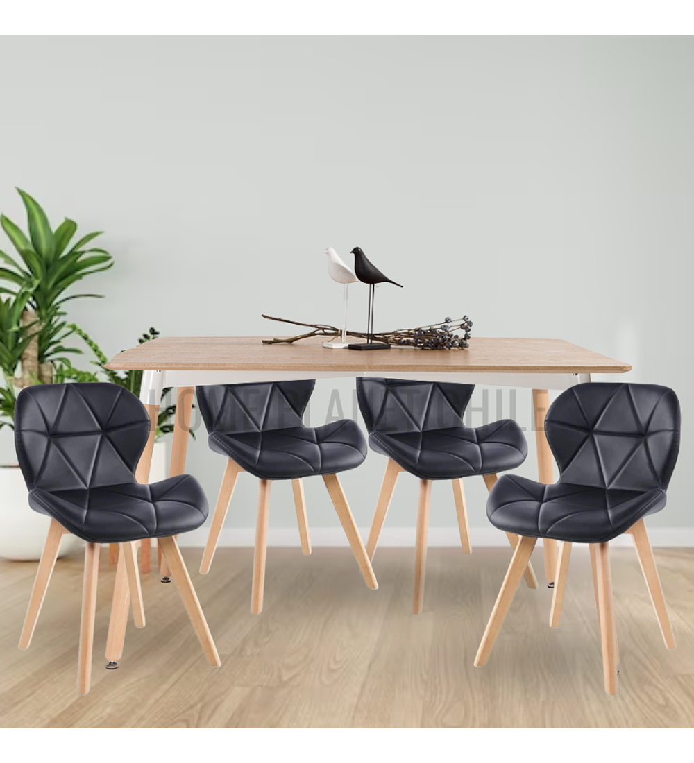 Comedor Colonia rectangular Madera 130x80 cm con 4 Sillas Mariposas Rubik Wood