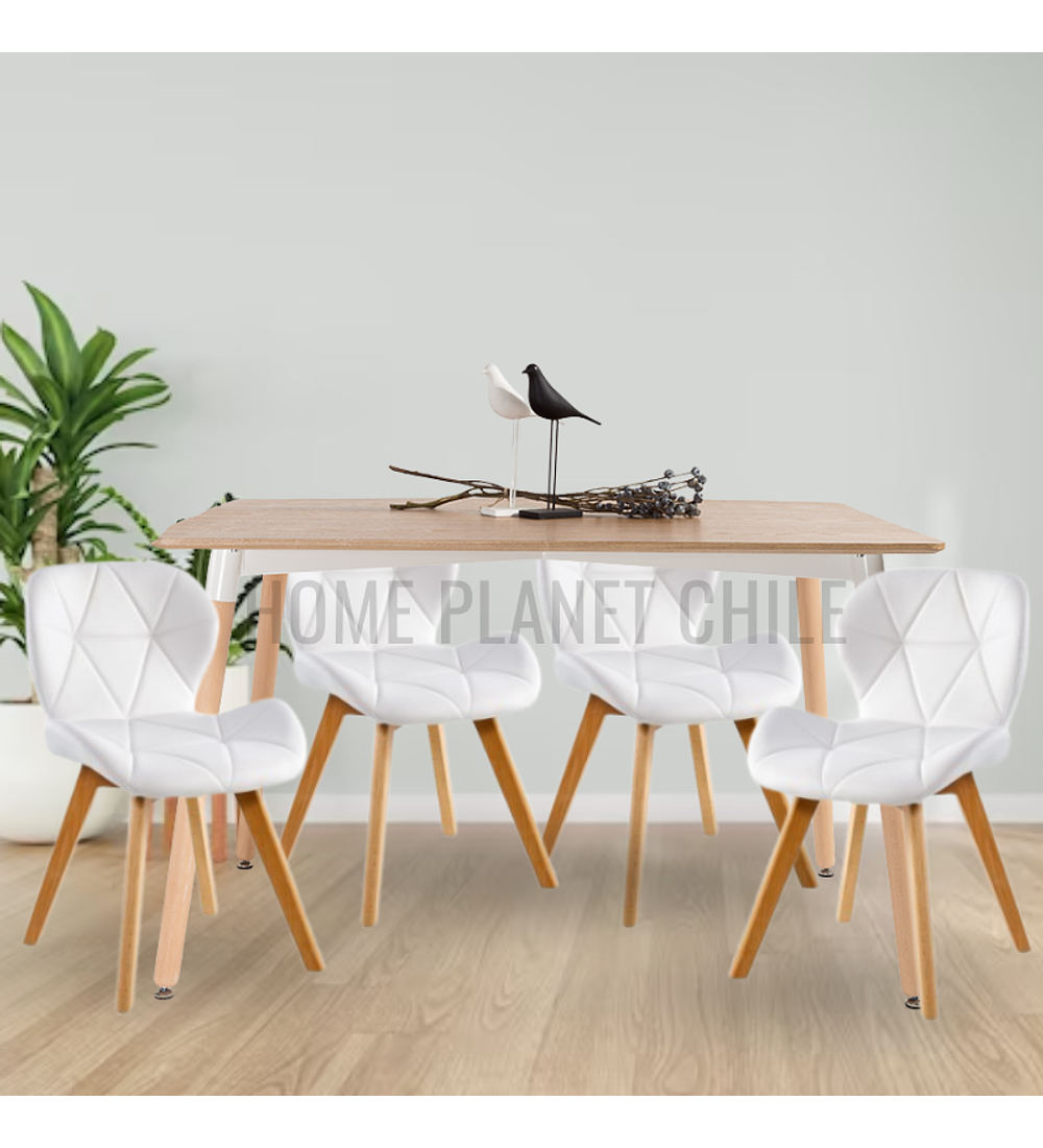 Comedor Colonia rectangular Madera 130x80 cm con 4 Sillas Mariposas Rubik Wood