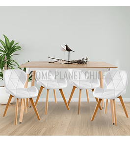 Comedor Colonia rectangular Madera 130x80 cm con 4 Sillas Mariposas Rubik Wood