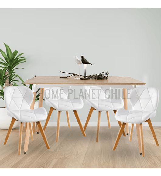 Comedor Colonia rectangular Madera 130x80 cm con 4 Sillas Mariposas Rubik Wood