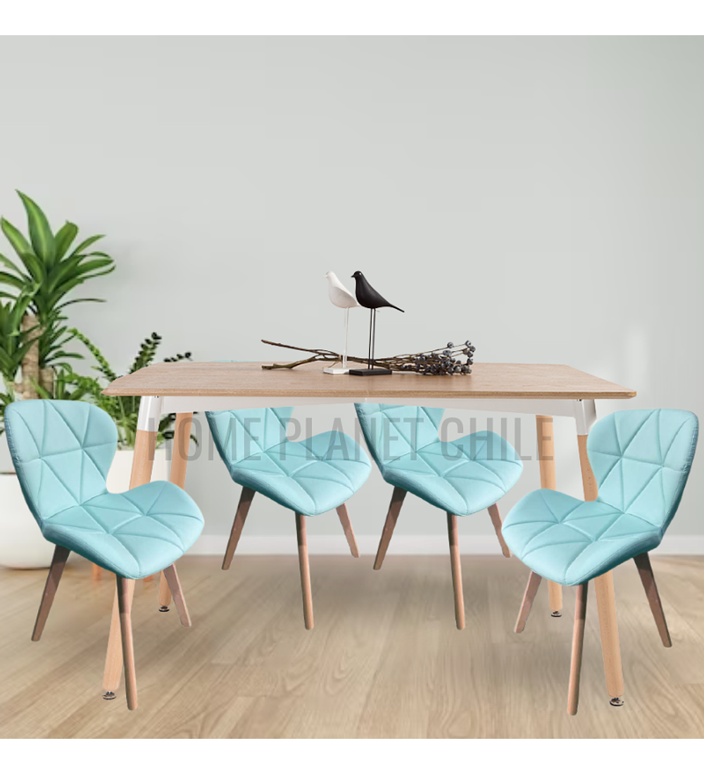 Comedor Colonia rectangular Madera 130x80 cm con 4 Sillas Mariposas Rubik Wood