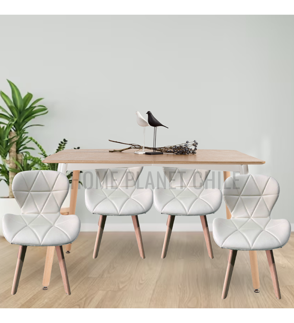 Comedor Colonia rectangular Madera 130x80 cm con 4 Sillas Mariposas Rubik Wood