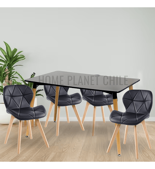 Comedor Colonia rectangular Negro 120x80 cm con 4 Sillas Mariposas Rubik Wood