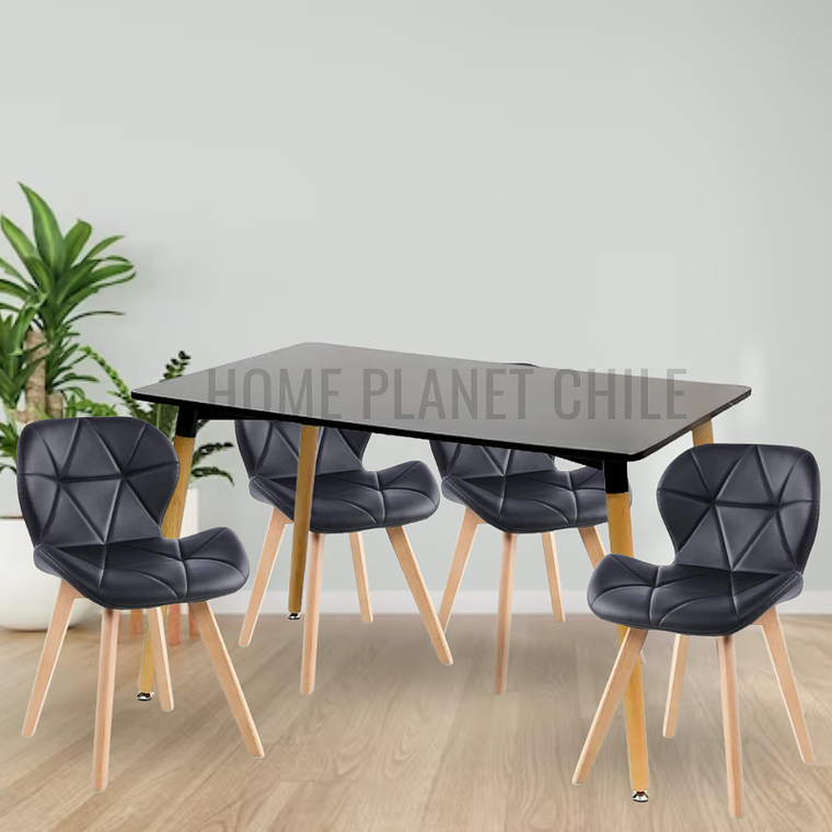 Comedor Colonia rectangular Negro 120x80 cm con 4 Sillas Mariposas Rubik Wood 1