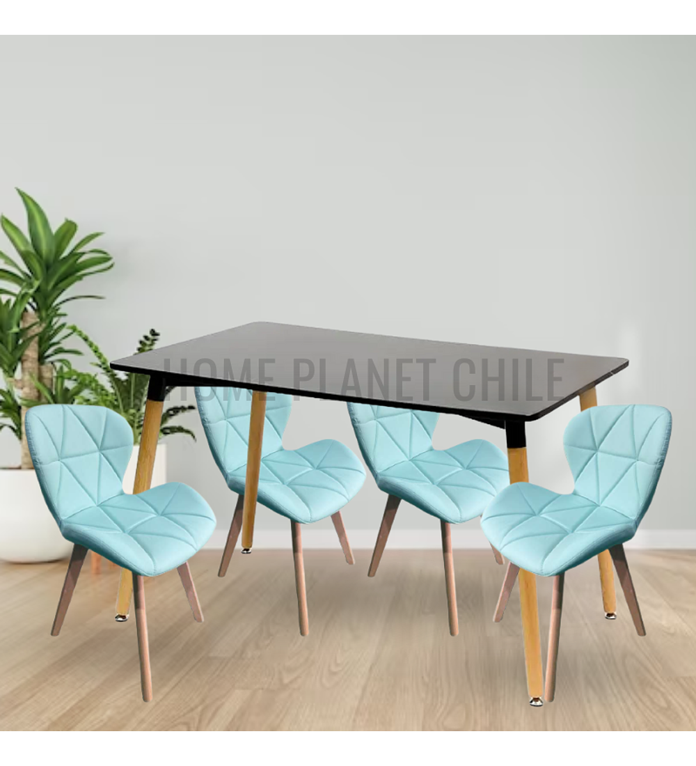 Comedor Colonia rectangular Negro 120x80 cm con 4 Sillas Mariposas Rubik Wood