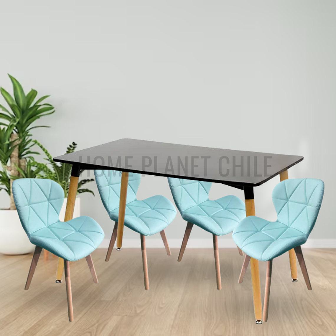 Comedor Colonia rectangular Negro 120x80 cm con 4 Sillas Mariposas Rubik Wood 4
