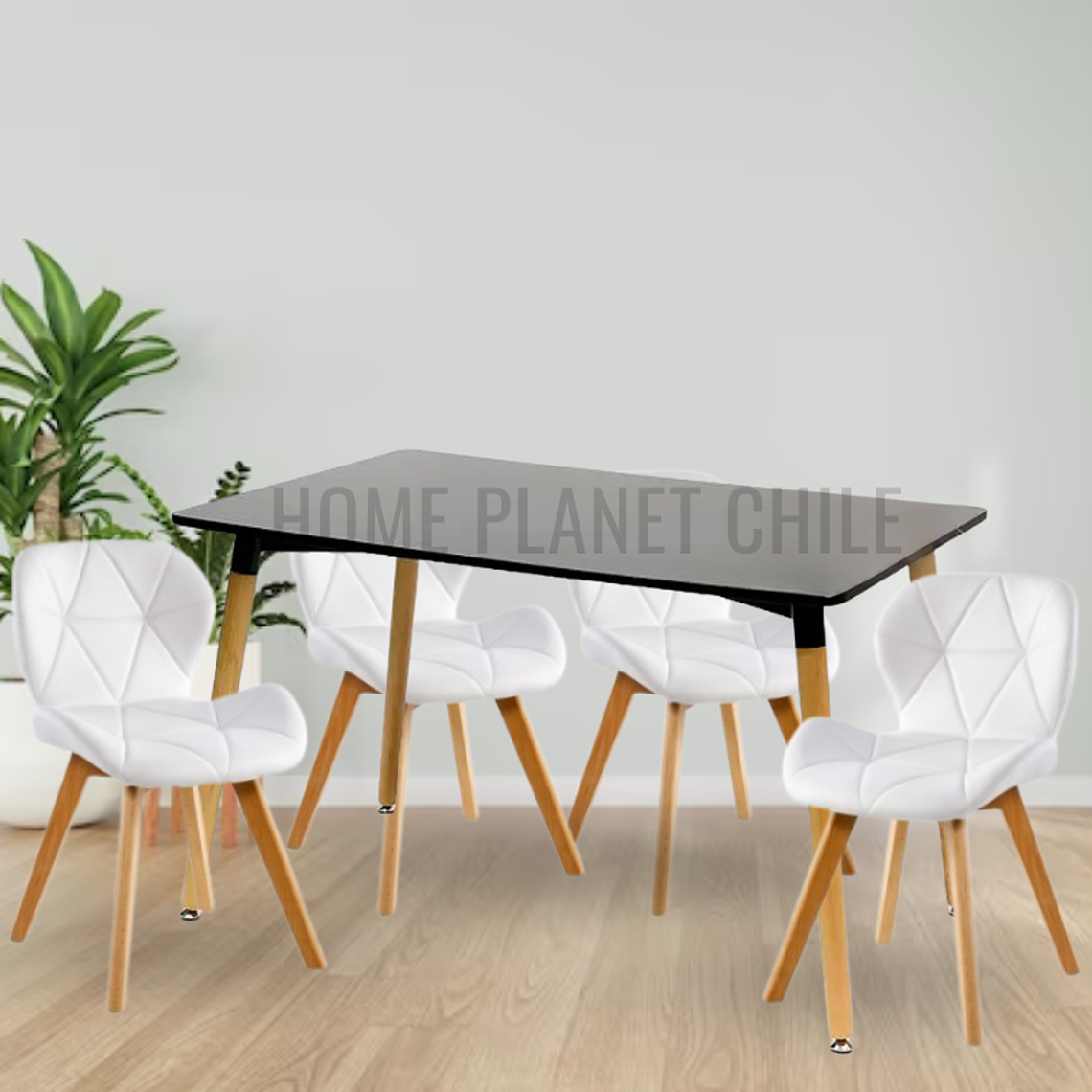Comedor Colonia rectangular Negro 120x80 cm con 4 Sillas Mariposas Rubik Wood 2